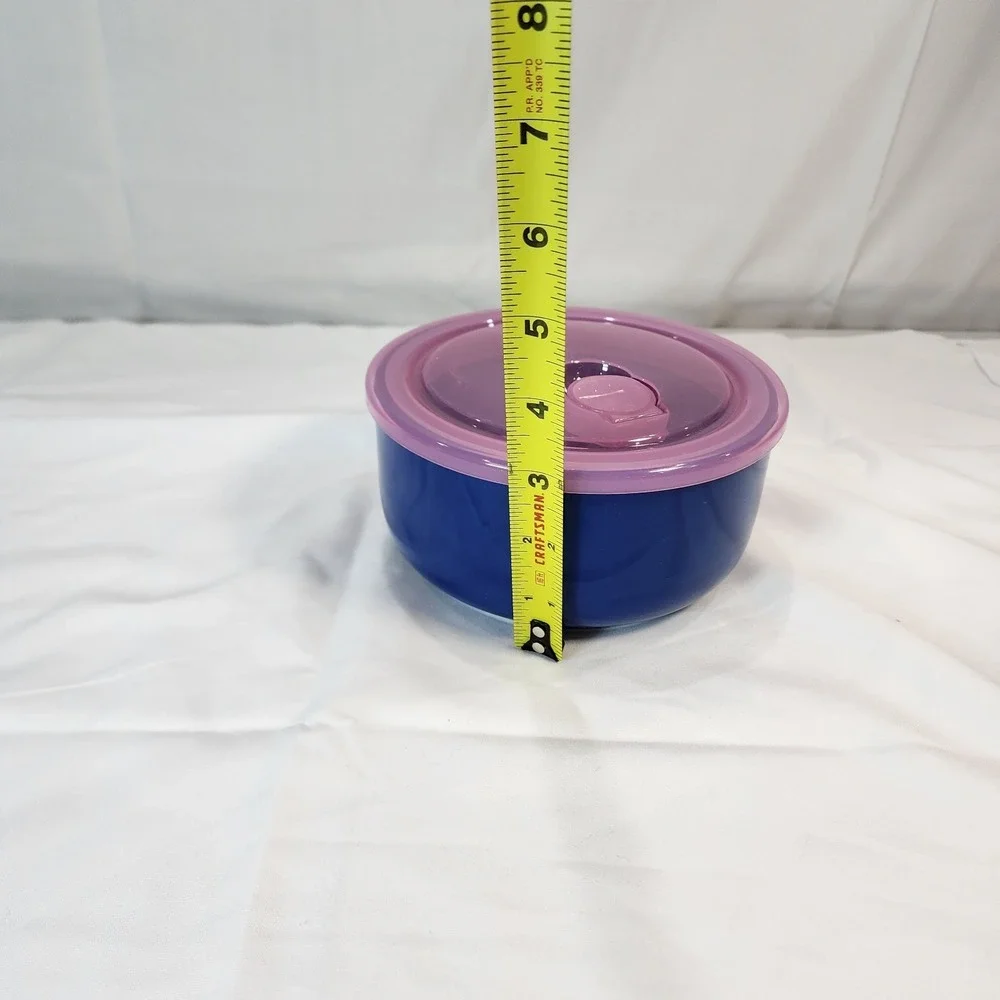 Room Essentials 2pc Food Storage Blue Stoneware Bowl Set 23oz Vented Pink Lid